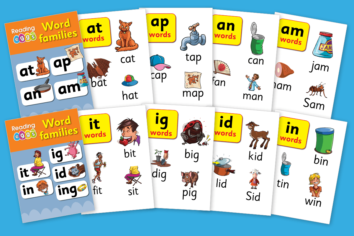 free word families printables with CVC words and pictures in Reading Eggs
