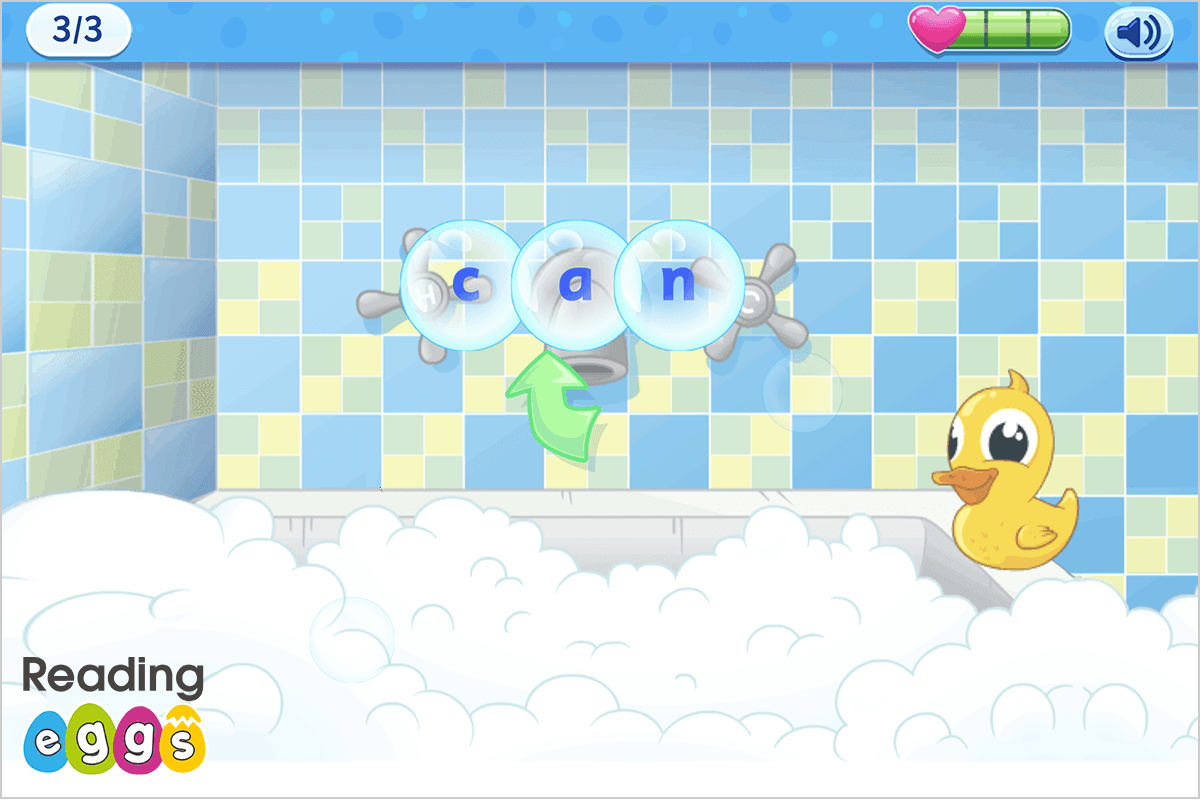 Screenshot of Lesson 16 in Reading Eggs where children are taught to blend phonemes to make the word can