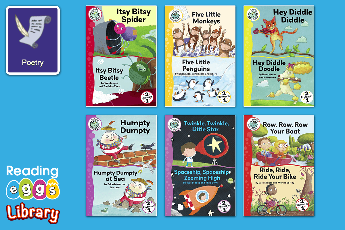 The rhyming books in Reading Eggs include classic rhymes, as well as made-up ones, to build phonological awareness