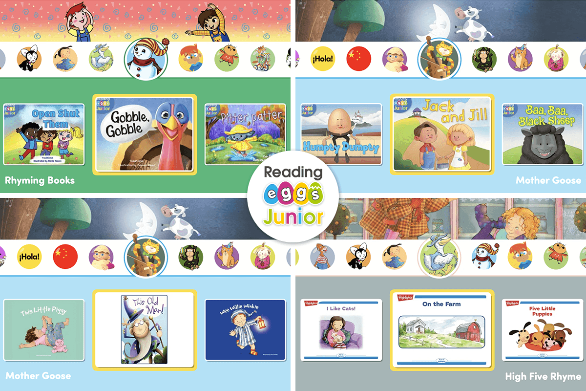 the rhyming books in Reading Eggs Junior build phonological awareness in ages 2–4